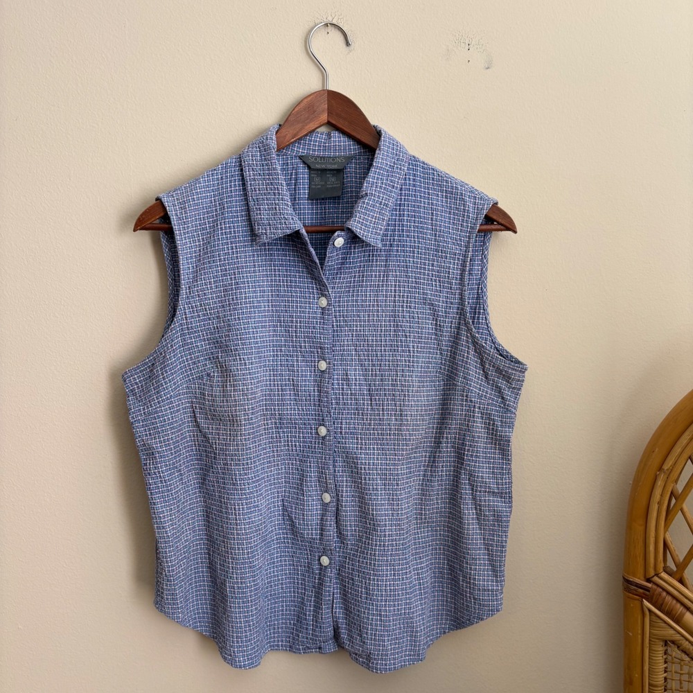 Vintage 1990's Solutions New York Plaid Cotton Button Up Collared Vest